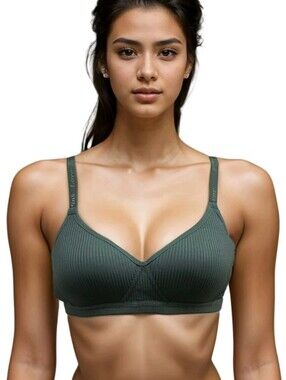 Pink Lover Seamless Ribbed Wireless Bra - Teal | Size 38 C